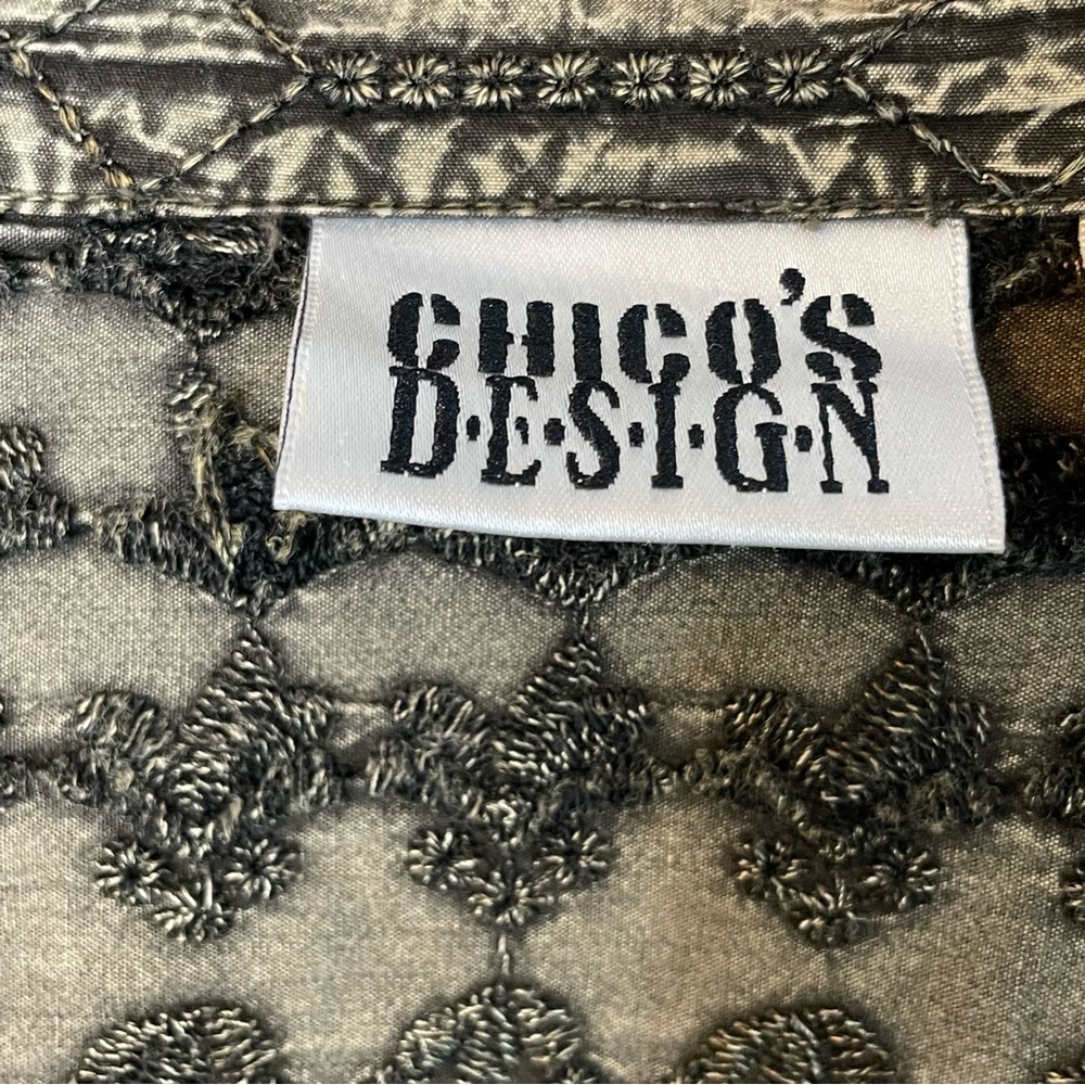 Chicos Design Embroidered Shacket Size 16 Jacket Metal Buttons Green - Picture 7 of 12